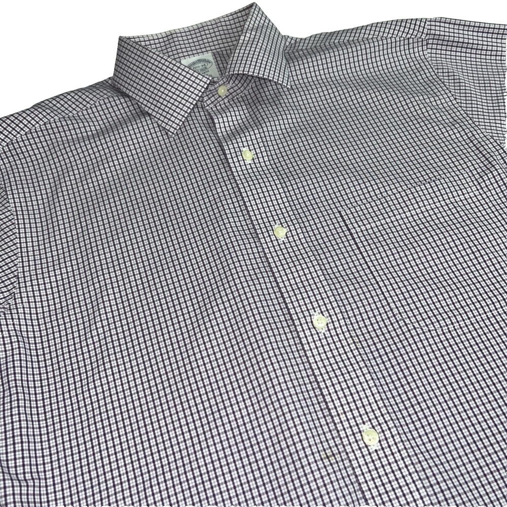 Brooks Brothers Button Down Shirt Men 15.5 34 Purple Check Non-Iron Supima C15